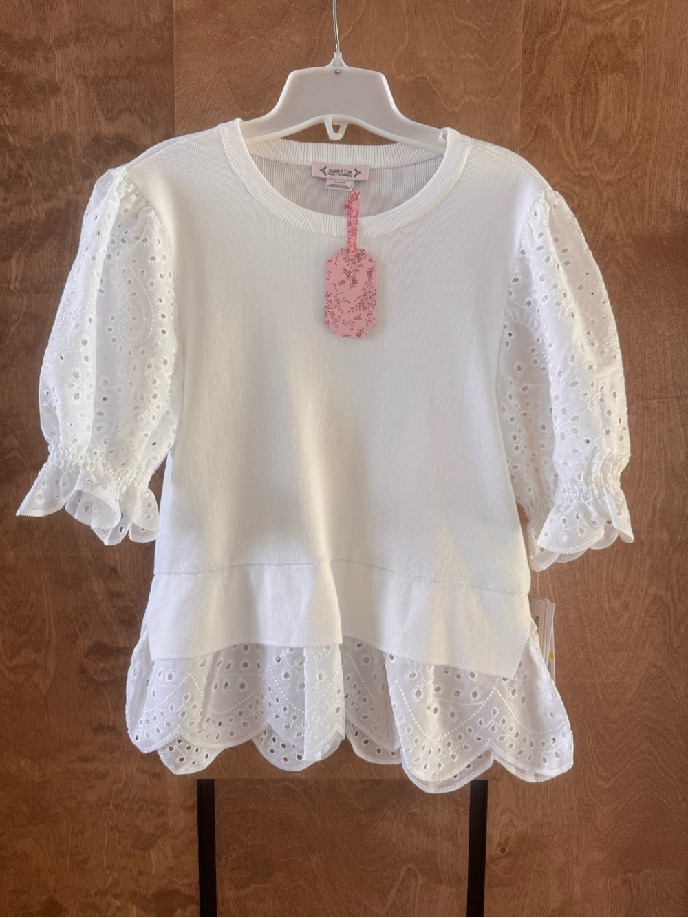 White Layered Eyelet Puff Sleeve Top - Picture 2 of 14